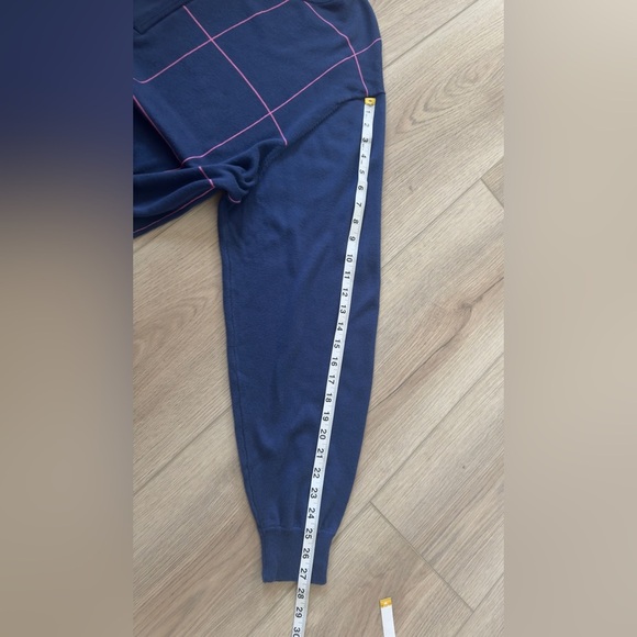 DONALD ROSS Navy Blue Sweater with Pink Grid Pattern. 80% COTTON 20% WOOL ✅ - Picture 5 of 8